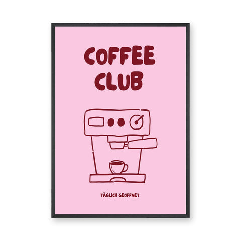 Coffee Club Typography Wall Art – Pink Espresso Machine Print