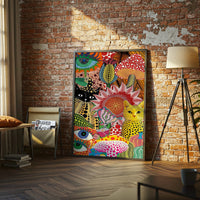 Colorful Expressive Cats and Flowers Pop Art Print, Vibrant Cat Home Art