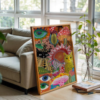 Colorful Expressive Cats and Flowers Pop Art Print, Vibrant Cat Home Art