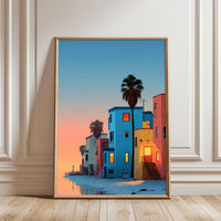 Colorful Beach Houses Home Art Wall Poster – Coastal Aesthetic Beach Print