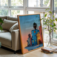 Colorful Beach Houses Home Art Wall Poster – Coastal Aesthetic Beach Print