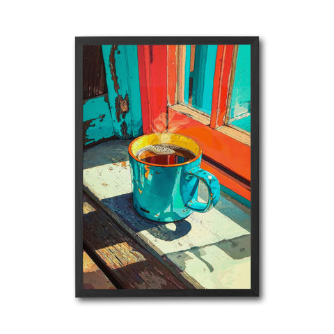 Colorful Coffee Mug Aesthetic Décor Poster, Cozy Morning Wall Print