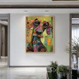Colorful Dog Portrait Pop Art Wall Art – Patterned Pup on Green Wood