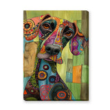 Colorful Dog Portrait Pop Art Wall Art – Patterned Pup on Green Wood