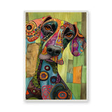 Colorful Dog Portrait Pop Art Wall Art – Patterned Pup on Green Wood