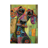 Colorful Dog Portrait Pop Art Wall Art – Patterned Pup on Green Wood