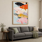 Colorful Fish Coastal Wall Art – Painted School on Light Blue