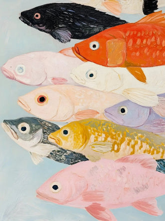 Colorful Fish Coastal Wall Art – Painted School on Light Blue