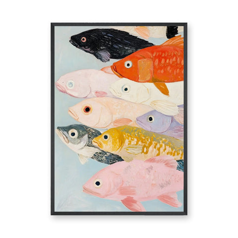 Colorful Fish Coastal Wall Art – Painted School on Light Blue