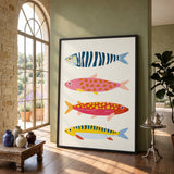 Colorful Fish Coastal Wall Art – Playful Ocean Animals on White