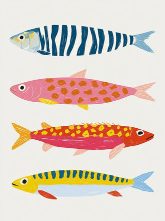 Colorful Fish Coastal Wall Art – Playful Ocean Animals on White