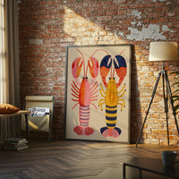 Colorful Lobster Illustration, Sleek Nautical Coastal Wall Print, Vibrant Marine Fine Print