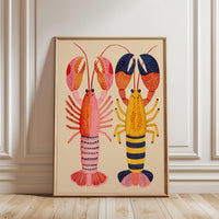 Colorful Lobster Illustration, Sleek Nautical Coastal Wall Print, Vibrant Marine Fine Print