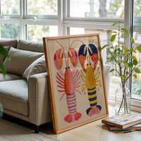 Colorful Lobster Illustration, Sleek Nautical Coastal Wall Print, Vibrant Marine Fine Print