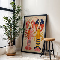 Colorful Lobster Illustration, Sleek Nautical Coastal Wall Print, Vibrant Marine Fine Print