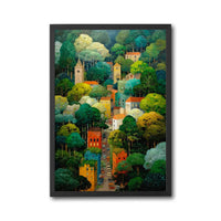 Colorful Village in Forest Aesthetic Wall Poster Print
