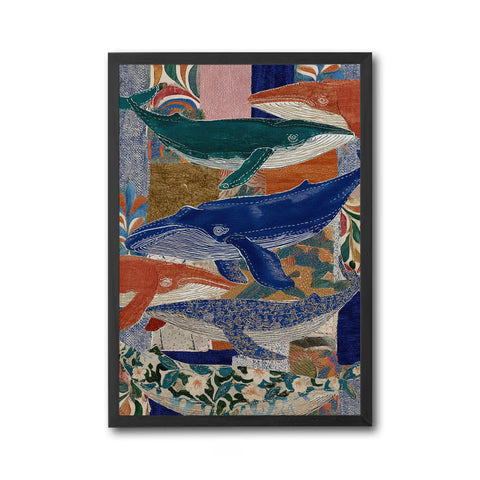 Colorful Whale Artwork, Coastal Ocean Collage, Nautical Marine Decor Wall Poster, Boho Sea Life Artwork