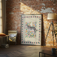 Colorful Zara Zebra Illustration, Jungle Animal Kids Nursery Wall Print Art