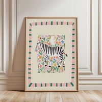 Colorful Zara Zebra Illustration, Jungle Animal Kids Nursery Wall Print Art