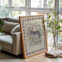 Colorful Zara Zebra Illustration, Jungle Animal Kids Nursery Wall Print Art