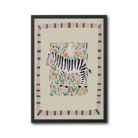 Colorful Zara Zebra Illustration, Jungle Animal Kids Nursery Wall Print Art