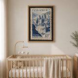 Conques France Vintage Wall Art – Blue Postage Stamp Illustration