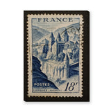 Conques France Vintage Wall Art – Blue Postage Stamp Illustration