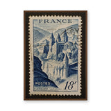 Conques France Vintage Wall Art – Blue Postage Stamp Illustration