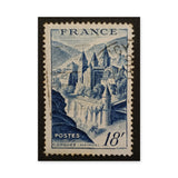 Conques France Vintage Wall Art – Blue Postage Stamp Illustration