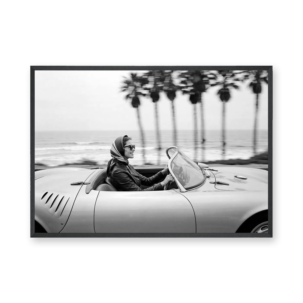 Convertible Coastal Vintage Wall Art – Black and White Ocean Road Drive