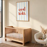 Cool Kids Typography Wall Art – Red Text on Blue Stripes