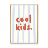 Cool Kids Typography Wall Art – Red Text on Blue Stripes