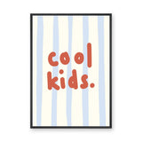 Cool Kids Typography Wall Art – Red Text on Blue Stripes