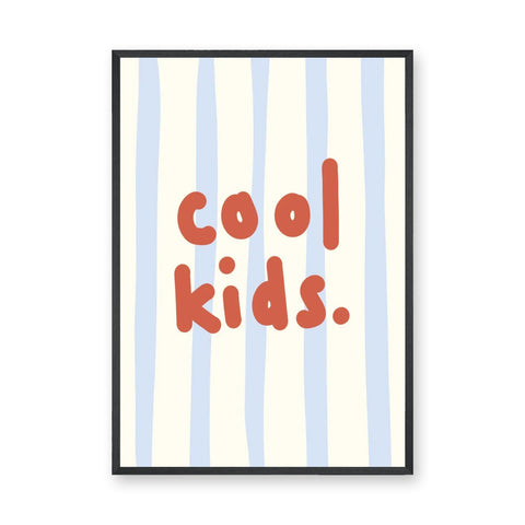 Cool Kids Typography Wall Art – Red Text on Blue Stripes