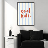 Cool Kids Typography Wall Art – Red Text on Pale Blue Stripes