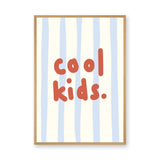 Cool Kids Typography Wall Art – Red Text on Pale Blue Stripes