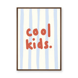 Cool Kids Typography Wall Art – Red Text on Pale Blue Stripes