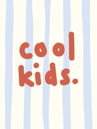 Cool Kids Typography Wall Art – Red Text on Pale Blue Stripes