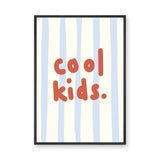 Cool Kids Typography Wall Art – Red Text on Pale Blue Stripes