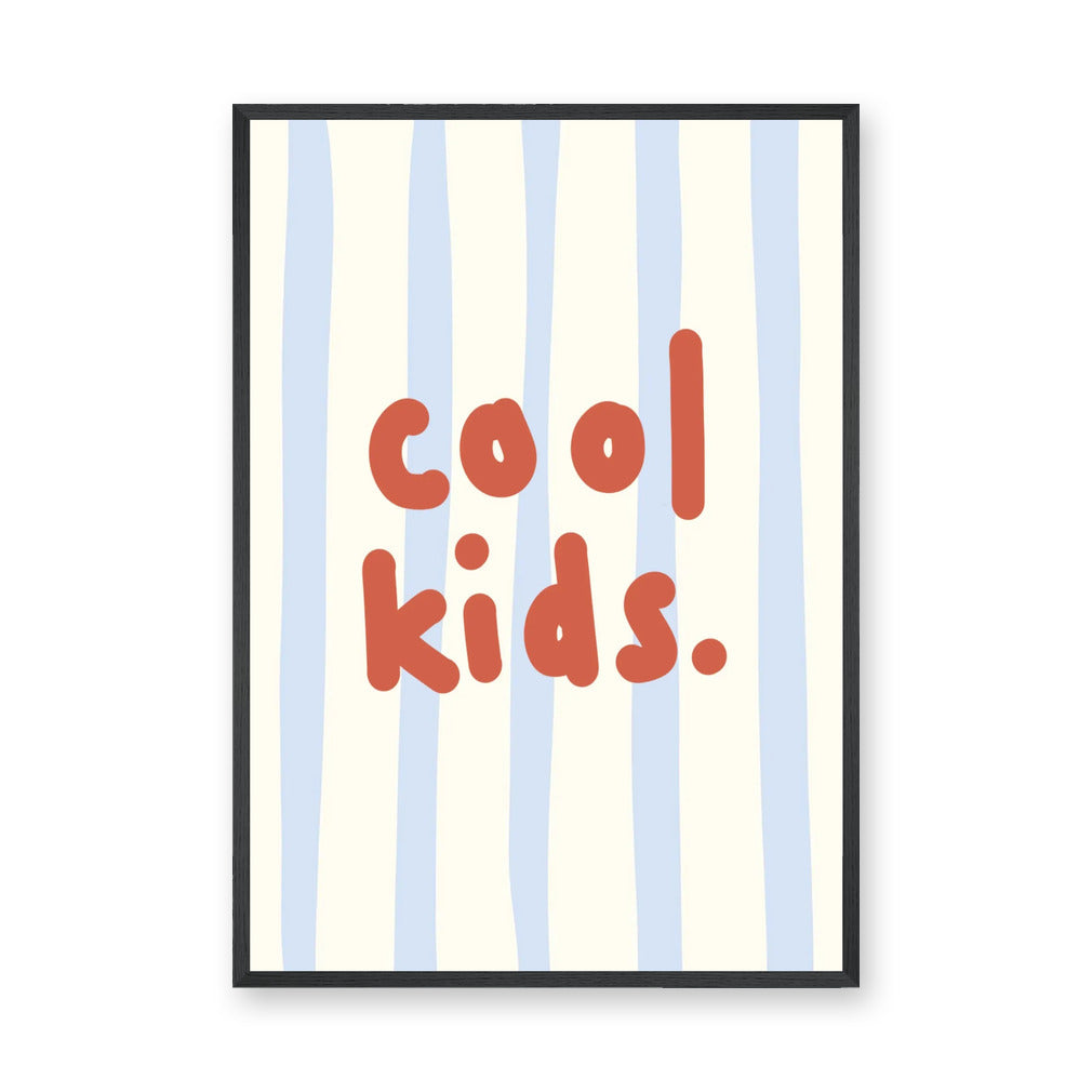 Cool Kids Typography Wall Art – Red Text on Pale Blue Stripes