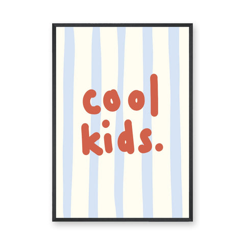 Cool Kids Typography Wall Art – Red Text on Pale Blue Stripes