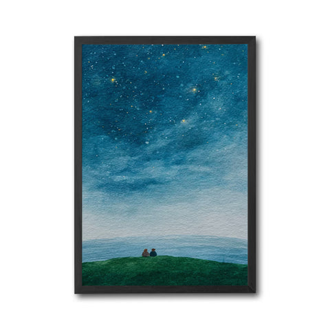 Couple Stargazing Under the Night Sky Print – Custom Night Sky Map Home Art Wall Poster