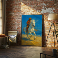 Cowboy Riding White Horse Aesthetic Western Wall Print Décor Poster