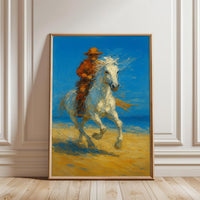 Cowboy Riding White Horse Aesthetic Western Wall Print Décor Poster
