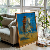 Cowboy Riding White Horse Aesthetic Western Wall Print Décor Poster