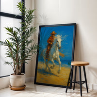 Cowboy Riding White Horse Aesthetic Western Wall Print Décor Poster