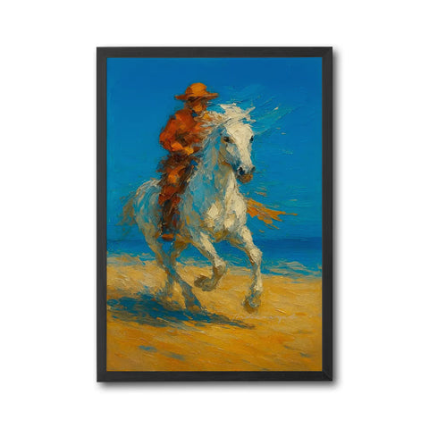 Cowboy Riding White Horse Aesthetic Western Wall Print Décor Poster