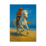 Cowboy Riding White Horse Traditional Wall Art – Western Beach Landscape