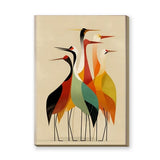 Crane Bird Mid Century Modern Wall Art – Geometric Herons on Beige