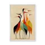 Crane Bird Mid Century Modern Wall Art – Geometric Herons on Beige